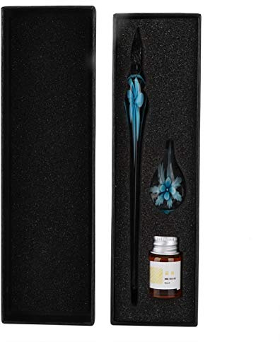 Raguso Retro Glas Dip Pen Kit Kristall Elegante Blume Glas Dip Pen Signatur Tinte Stift Füllfederhalter mit Tinte Stifthalter für Kunst Schreiben Unterschriften Dekoration