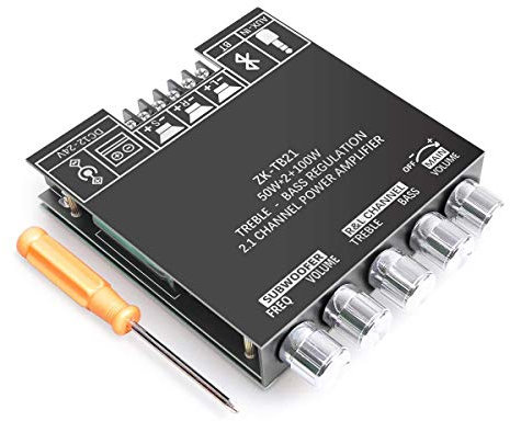 RUIZHI 2x50W + 100W 2.1-Kanal-Subwoofer Verstärker-Platine-mit-bluetooth Höhen und Bassregelung, Zwei TPA3116-Chips, DC 12-24V, Bluetooth-und AUX-Eingänge, AMP-Platine für drahtlose DIY-Lautsprecher