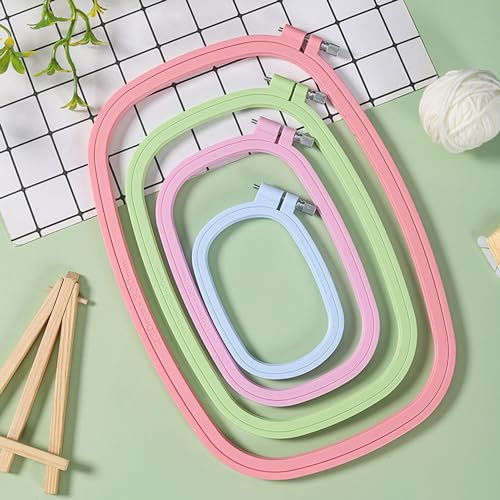 Stickrahmen Stickerei Rahmen mit 4 Größen Quadrat Stickrahmen Kreuzstich Hoop Kunststoff Stickerei Ring Embroidery Hoops Verstellbar Nähen Kreis für Rechteck Stitch Tool Kunsthandwerk Nähen 4 Stück