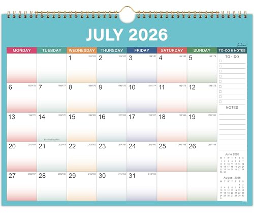 Calendar 2026-2027 - Wall Calendar 2026-2027 with Thick Paper, Calendar UK, July 2026 - December 2027, calendar month to view, Twin-Wire Binding Hanging Hook Large Mixed Color Ruled Blocks