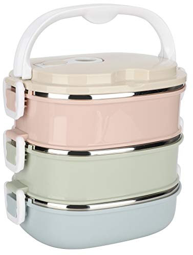 lyrlody Thermo-Lunchbox aus Edelstahl -Box mit 1/2/3 Tragbarer Luftdichter Lunchbox mit Griff für Erwachsene und Kinder(3 Schichten)