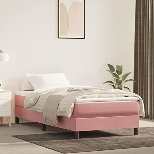 Tidyard resårsäng, sängram, stoppad säng, ungdomssäng, gästsäng, sovrumssäng, dubbelsäng/enkelsäng, balksäng, sängram, ribbotten, träsäng, rosa, 90 x 200 cm, sammet