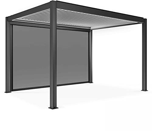 Oviala Pergola bioclimatica autoportata motorizzata e illuminata 3x4m e 1 tenda