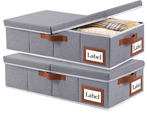 Yawinhe 2 Stück Unterbettkommode, Kleideraufbewahrung mit Deckel, Faltbare Aufbewahrungstasche mit Haltegriffen, für Bettdecken, Decken, Kleidung, 60x30x15cm, Grau