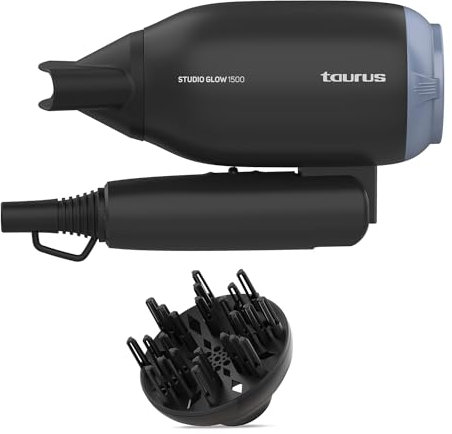 Taurus Studio Glow 1500, sèche-linge de voyage bi-voltage 110 et 240v, 1400W, pliable, 2 vitesses, 2 températures, très léger et compact