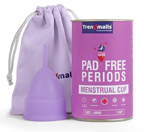 Trendmalls Coppetta mestruale riutilizzabile da donna, taglia grande, con custodia, ultra morbida, inodore e senza eruzioni cutanee, 100% silicone di grado medico, nessuna perdita, protezione fino a
