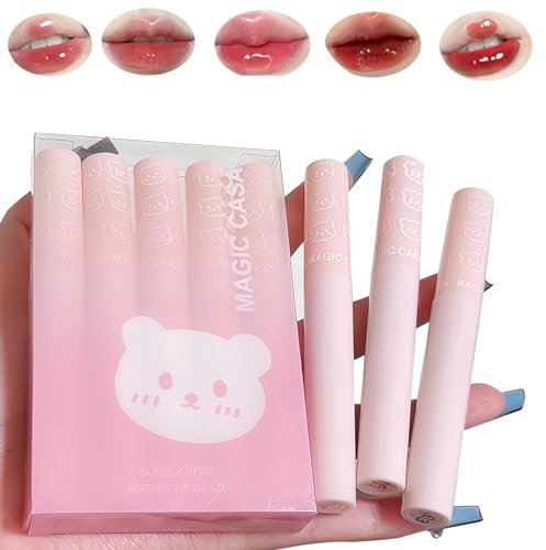 Korean Style Mirror Water Lip Gloss Set - 5 Pcs Tint Glas Flüssigkeit Lippenstift