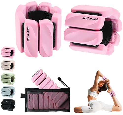 BECOJADDE Ankle Weights for Women Men Set of 2 (0.45 Kg Each) Adjustable Wrist Weights Bracelet for Home Gym Weighted Wristbands Leg Arm Weights for Walking Swimming Running Pilates Yoga Pink