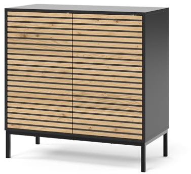 Vicco Chest of drawers Eliza, Gold power oak/anthracite, 80 x 81.2 cm with 2 doors, Push-to-open mechanism and easy-care surface