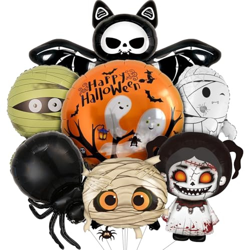 7 PCS Halloween Balloons Decorations Large Ghosts Mummy Spider Bats Foil Halloween Party Balloons for Boy Girls Birthday Baby Shower Wedding Party Decorations Supplies