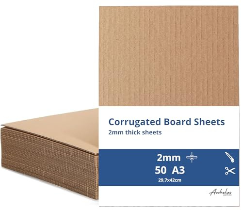 50 A3 Cartone Artigianato 2 mm | Confezione da 50 fogli - Dimensioni 42 x 29,7 cm | Cartone da 2 mm di spessore | Lastra cartone ondulato marrone | Per imballaggio, spedizzione e Artigianato