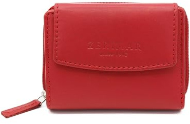 Zerimar elegant damplånbok i naturläder | kortfodral i läder | myntbörs | klassiker för kvinnor | röd | 10 x 8 cm