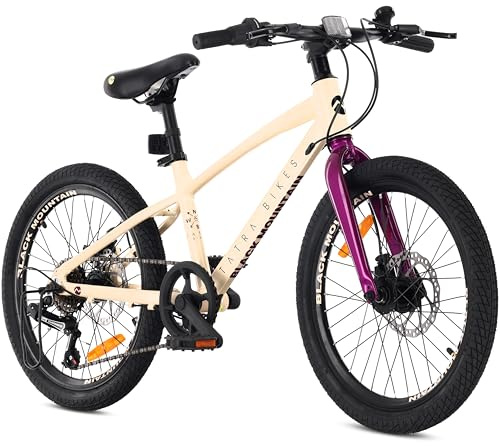 Tatra Bikes Kinderfahhrad 20 Zoll, Leicht Fahrrad für Kinder von 5 bis 8 Jahren, Aluminiumrahmen, 6 Kettenschaltungen, Scheibenbremsen, Klingel, Fußstütze, Reflektoren (Cremig Violett)