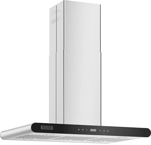 Empava 36“ Island Range Vent Hood Ceiling-Mount, 3-Speed Touch Control, Timer, Stainless Steel Baffle Filters, 4 LED Lights, Convertible Ducted to Ductless (Charcoal Filters Sold Separately)