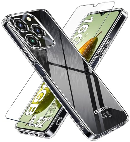LYJERRY Funda con Cristal Templado Compatible con OUKITEL C3, Funda para OUKITEL C3 Protectora Capa Antigolpes Fundas Carcasa Silicona Funda de Móvil Cristal antirotura Clear