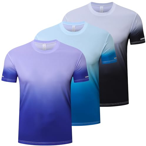 Gaiatiger 3 Pack Mens Sport T Shirts Quick Dry Badminton Shirts Moisture Wicking Athletic Running Tops for Men-T5080-Black-Lake Blue-Purple-M