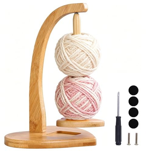Yarn Holder for Crocheting and Knitting, Wooden Yarn Spinner with Magnetic Design Holds Most Yarns Up to 500 g,Yarn Ball Holder with Anti-Slip Pads, Crochet Gift for Knitting Lovers - Natural