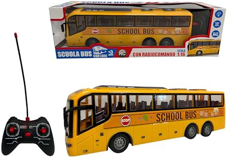 Bus Giocattolo Telecomandato con Luci Bus Grande cm 32 Pullman Giocattolo per Bambini Luci Movimento Auto Radiocomandata Autobus Ruote Gommate Scuola Buss Pullman Corriera Multifunzione Scala 1:16