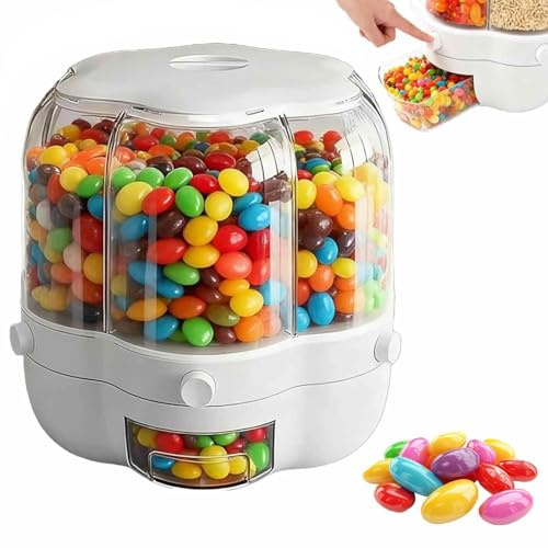 Dispensador giratorio de caramelos con 6 compartimentos, recipiente de almacenamiento transparente de gran capacidad para aperitivos, arroz y granos