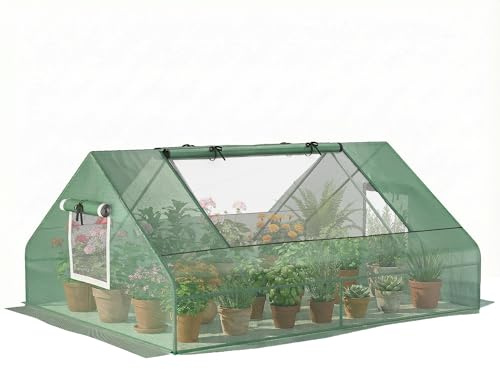 Outsunny Invernadero de Exterior, 180x140x80 cm, Invernadero Pequeño con 4 Ventanas Enrollables de Malla, Marco de Acero y Cubierta PE 140g/㎡ Anti-UV para Jardin, Cultivos, Plantas, Verde