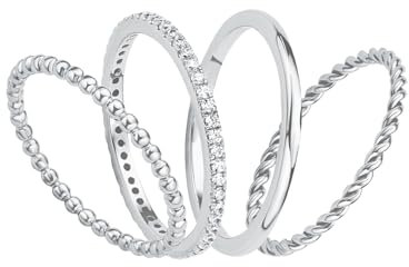 s.Oliver Ring Set für Damen, 925 Sterling Silber, Rhodiniert, Größe: 52