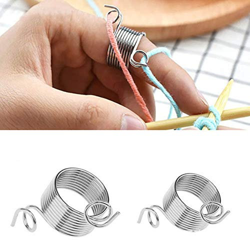 Fdit Garnführer Strickfingerhut, 2 Stück 2 Größe Edelstahl Spiralstrick Fingerhut Fingerring zum Stricken Handwerk Zubehör Werkzeug