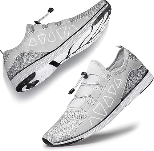 Raoendis Womens Ladies Water Shoes - Unisex Aqua Shoes Barefoot Trainers for Beach Surfing Swimming Sailing Sports Grey White 6.5