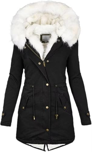 KaloryWee Summer Manteau d'hiver chaud avec doublure en fausse fourrure pour femme Grande taille