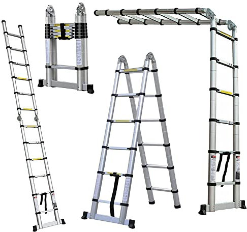 Marchepieds escamotables, échelle Télescopique, Escabeau Telescopique Pliable, Echelle Escamotable en Stainless Steel, Charge Max 150 kg (3,8M (1,9M + 1,9M))