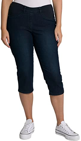 Ulla Popken Jeans-Capri, Streifen, Elastikbund, Jeans Mujer, Dark Blue Denim, 60