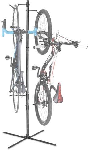 CyclingDeal Bike Vertical Freestanding Hanger Parking Rack - Fully Adjustable Gravity Storage Floor Stand - Safe & Secure for Hanging MTB Road Bicycles in Garage or Home - 2 Bikes Vertical