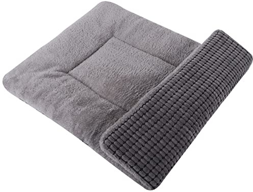 Vetasac Reversible Dog Bed Mat with Plush and Corn Velvet,Soft Warm Pet Cushion, Dual Purpose Washable Sleeping Mattress Bed for Small Medium Large Dog and Cat XB004 (24x18, Light Grey)