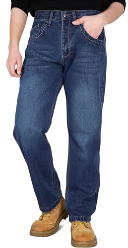 KONRECO FR Jeans for Men Flame Resistant 14oz Heavy Duty Denim Pre-Washed Relaxed FR Pants