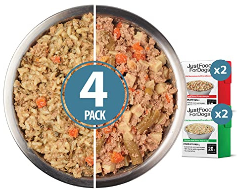 JustFoodForDogs Fresh Dog Food Topper Variety Pack, Beef & Chicken Human Grade Dog Food Recipes - 12.5 oz (Pack of 4)
