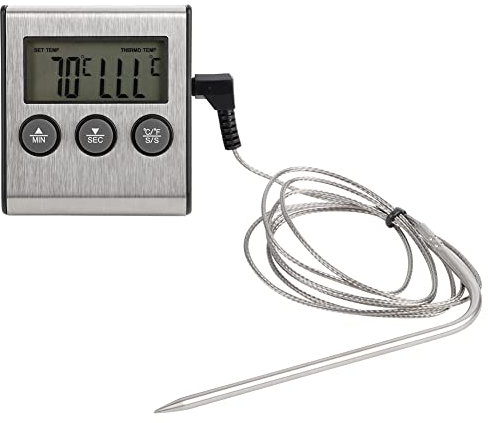 YUMILI Thermomètre alimentaire, thermomètre pour barbecue, sonde de cuisson pour viande, thermomètre numérique précis avec minuterie pour cuisine