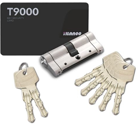 Cerradura de cilindro 35/40 mm con llave AB, 5 llaves principales + 2 llaves de renovación y tarjeta de código, Cerradura de cilindro de embutir de doble apertura con barra de acero antirrotura