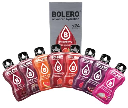 Bolero RED PUNCH MIX 24x9g | Poudre à jus sans sucre, édulcorée avec stévia + vitamine C | convient aux enfants, aux sportifs et aux diabétiques.