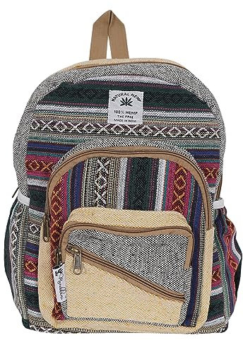Marubhumi Natürlicher, handgefertigter Hanf-Rucksack mit mehreren Taschen, Mehrere Reißverschlüsse, Small-13 x 10 inches, Hanf-Rucksack