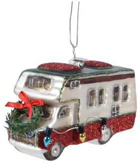 Kaemingk Christbaumschmuck Glas 11cm Wohnmobil Weihnachtskugeln mundgeblasen rot