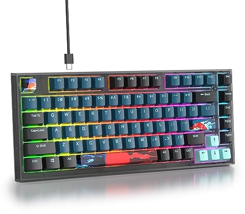 SOLIDEE Trådat 75% Mekaniskt Speltangentbord Hot Swappable,Vit Brytare RGB Bakgrundsbelyst tangentbord,82 Tangenter TKL Mekaniskt Tangentbord,PBT Tangenter NKRO Kompakt Tangentbord(82 Monstor)