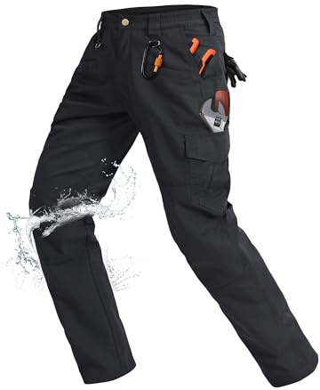 Rapoo Cargo Work Pants for Men Tactical Hiking Military Army Casual Pants for Men with Pockets Water Resistant Mens Ripstop Construction Carpenter Outdoor Pants Outdoor Black 34Wx30L