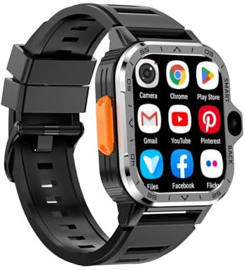 Rainbuvvy 4G LTE Smart Watch 2.03 IPS Large Screen SP9832E 4GB+64GB 8.0MP Dual Camera Android 8.1 Smartwatch USB File Transfer WiFi GPS Fitness Watch Men (Silver, 2GB+16GB)