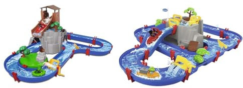 Simba AquaPlay - Adventureland - Wasserbahn mit Berg, Turm und Stausee & AquaPlay - Wasserbahn Set Bergsee - 42-teiliges Spieleset mit Bergsee