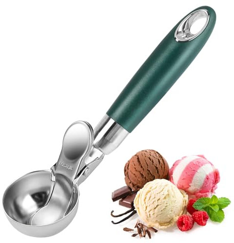 THKO Cucchiaio Gelato, 20x5x2,7cm Porzionatore per Gelato in Acciaio Inox Grande Verde Scuro Spallinatore Gelato Dosatore Gelato Accessori per Gelato con Espulsore Paletta per Gelato