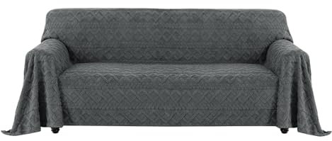Easy-Going Jacquard Flanell Sofa Couch Überzug 3 4 Sitzer, Rutschfester Sofabezug Sofaschutz Hund Katze, Weiche Sofadecke für Bett, 1 Stück Waschbarer Sofaüberwurf, 203X338 cm/80X133 in, Dunkelgrau