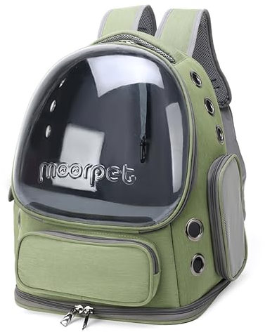 ALLSOPETS Katzenrucksack Träger Innovativer Reisender Bubble Rucksack Tragbar Haustierträger für Katzen und Hunde bis zu 7.5KG mit Innerem Sicherheitsgurt Ideal für Reisen (Grün)