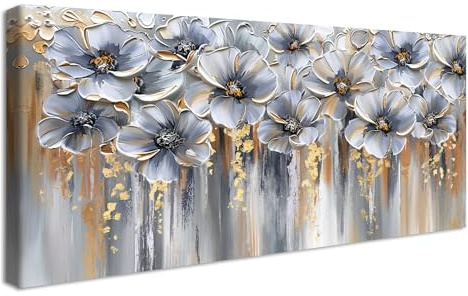 Fiori grigio oro Stampa su tela con cornice Floreale astratto vintage Pittura Quadri su tela Quadri Moderni Poster da parete Decorazioni da parete soggiorno Camera da letto Ristorante 50x120cm