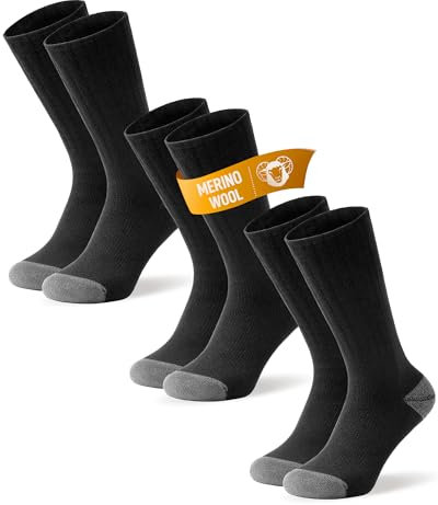 TANSTC Merino Socken Herren 43-46 Dicke Wollsocken Damen Professionell Wandersocken Sportsocken Warme Socken Winter Wandersocken Thermosocken Outdoor Wintersocken Kuschelsocken, Schwarz 3 Paar L