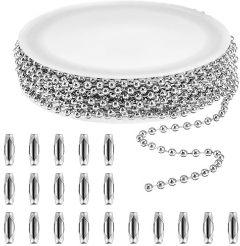 Xinjoduz 16.4 ft Stainless Steel Ball Chain, 2.4mm Silver Metal Ball Bead Chain Bulk with 20 PCS Connectors Clasps Dog Tag Chains for Jewelry Making Bracelets Necklace Craft Supplies