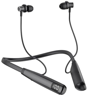 Nsyee Bluetooth 5.4 Neckband Earphones Wireless, 80 Hours of Long Ultra-battery Life, Neckband Bluetooth Headphone Suitable for Running, Magnetic Headset Lightweight with Noise Reduction IPX4 -Black